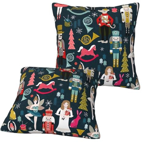 Yyoretp Set di 2 federe decorative per cuscino da donna, quadrate, con stampa di balletto schiaccianoci, per divano, letto, auto, divano
