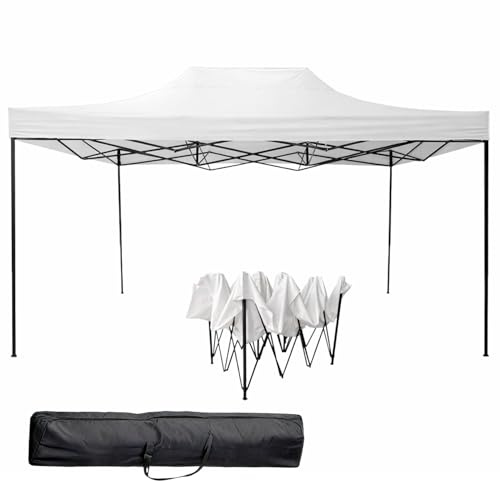 BRICOZONE Gazebo Professionale 3x4.5 Metri Pieghevole Impermeabile Con Struttura In Acciaio Rinforzata Telo Oxford 1200D PVC Protezione UV Con Sacche Zavorra Picchetti Corde E Borsa Custodia (Bianco)