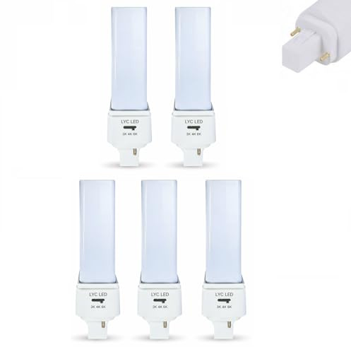 LYC LED G24D Bombilla LED de 2 pines, PL-C Lámpara empotrada de repuesto de 26W 1000 lm, 314° Rotación Horizontal, 3 tonos incluidos con selector CCT, pack de 5