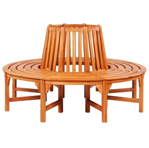 Qnhdfrt Baumbank Rund Holz Ø 160 cm Gartenbank aus Eukalyptus Hartholz geölt Sitzbank für Bäume bis Ø 70 cm Rundbank Outdoor Massivholzbank für Garten und Terrasse Braun