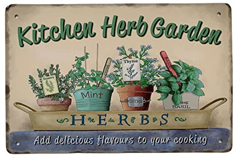 Tin Metal Sign Plaque Bar Pub Vintage Retro Wall Decor Poster Home Club Tavern Wall Door (30 x 20 cm) - UK Company (062 Kitchen Herb Garden)