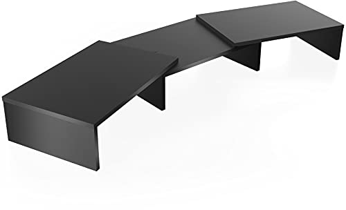 FITUEYES Dual Monitorständer aus Holz, Verstellbare Länge und Schwenkwinkel Bildschirmständer, Monitor Stand Riser für PC Monitor Laptop Drucker, 92,5-108x 23,5X 10,2 cm Schwarz