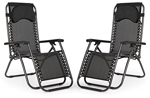 IntimaTe WM Heart Chaise Longues Pliantes de l’Extérieur Lot de 2 Chaise de Jardin Chaise de Camping, Fauteuil Relax Jardin Plein Air, Respirantes et Confortables avec l’Appui têtes, Noir