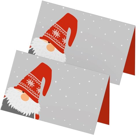 itenga 24x Tischkarten Wichtel Motiv Wichtelbande Weihnachten Aufsteller Namensschild Platzkarte Figuren Rot Weiß Grau