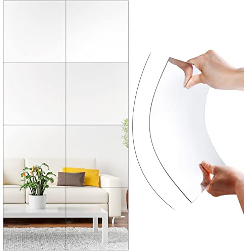 SLDIYWOW Shatterproof Full Body Wall Mirror Tiles, 8PCx12x12 Acrylic Tiles for Bedroom, Baby Kids Playroom, Over The Door Closet Mirror