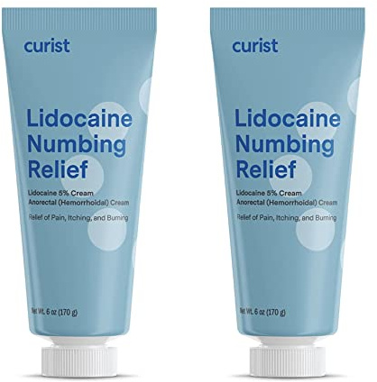 Curist 5% Lidocaine Cream Maximum OTC Strength Topical Pain Relief OTC - 12 oz (Pack of 2) XL Tube 5 Percent Lidocaine Numbing Cream to Numb Effectively (2 Pack - 6 oz Tube)