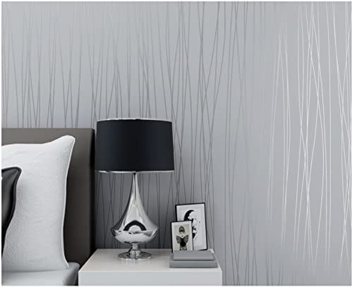 Silber-Grau Vliestapete 9,5 m x 0,53 m Streifen Tapete Modernes Design Schmucklos Tapete für Flur Wohnzimmer Schlafzimmer Büro