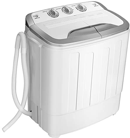 Giantex Portable Washing Machine, 13lbs Mini Twin Tub, 8Lbs Washer & 5Lbs Spinner, Compact Laundry Washer Combo, Built-in Pump Drain, Apartments RVs and Dorms (White & Gray)