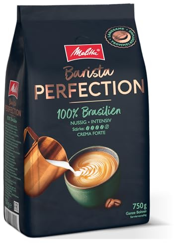Melitta Barista Perfection 100% Brasilien, Ganze Kaffee-Bohnen 750g, ungemahlen, Single-Origin-Kaffee, 100% Arabica-Bohnen, langsame Trommelröstung, Crema Forte, Stärke 4