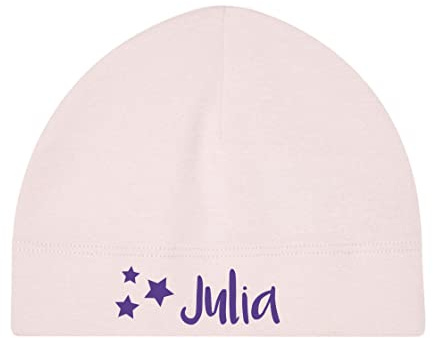 minimutz Kleine Babymütze mit Namen | Personalisierte Mütze Beanie für Baby und Neugeborene | Motiv Sterne Stars