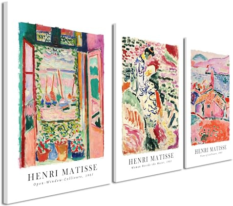 Wieco Art Canvas Wall Art 3 Piece Henri Mattise Art Abstract Colorful Matisse Posters Canvas Prints for Wall and Home Office Decorations