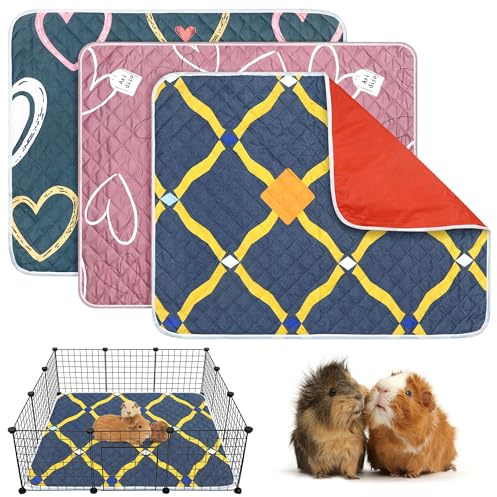 3 Stück wasserdichte PIPI-Pads für Meerschweinchen, Wiederverwendbare Pipipads für Meerschweinchen, waschbar und super saugfähige Unterlagen, Kleintiermatten für Kaninchen, Hamster, Welpen