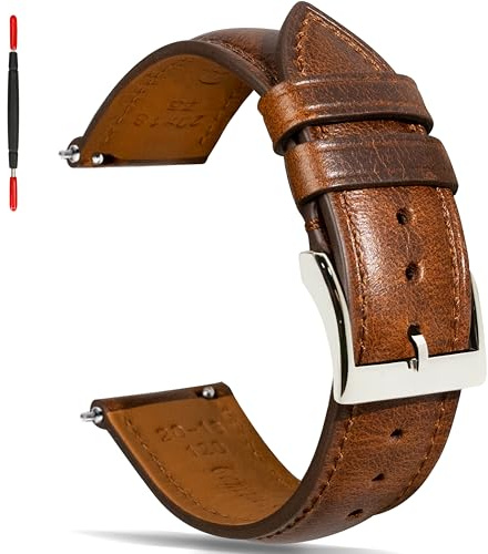 Gomvadr Quick Release Lederarmband, Vintage Öl gegerbt Pull-up Lederband Ersatz Uhrenarmbänder Männer Frauen 14mm 16mm 18mm 19mm 20mm 21mm 22mm 24mm (19mm, Tan/Silver Buckle/Match Stitch)