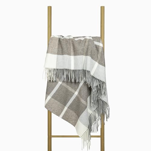 Morbida Coperta in Lana Merinos 140x200 con 10% Cashmere – Coperta Calda per Letto e Divano, Copriletto Invernale con Frange, Elegante Plaid per Divano e Sofà – NOSTRA Andora
