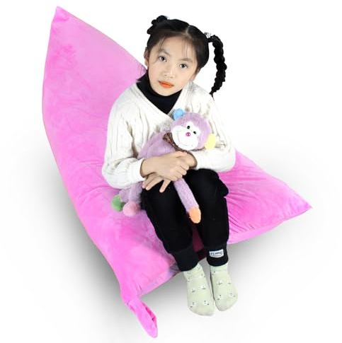FanChose Kids Bean Bag Cover Only, Stuffed Animal Bean Bag Storage, Large Bean Bag Chair for Teens, 132cm * 79cm Beanbag Chair Cover Without Filling, Inflatable Soft Toy Storage, Hot Pink