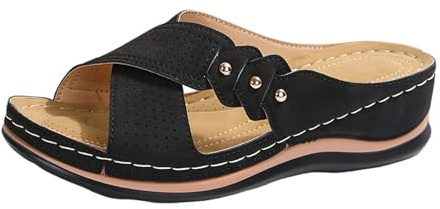 Patschen Chaussures d'été confortables pour femme - Sandales romaines compensées - Sandales d'été - Chaussons orthopédiques - Chaussures à talons pour femme - Mocassins larges, Noir , 38 EU