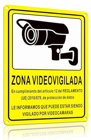 TAKULA Cartel Videovigilancia 25 * 18cm - Cartel Zona Videovigilada Homologado - Advertencia Cámara Vigilancia para Interior/Exterior(1 Unidad)