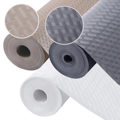 3 PCS Kitchen Cupboard Liner, 30 X 150cm Cupboard Liners, Waterproof & Oil Shelf Liner, Washable Wipeable Drawer Liners for Shelves Wardrobe Fridge Dresser (Brown, Gray, White)