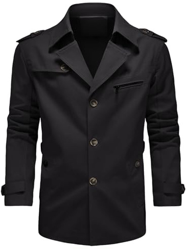 KUDORO Veste d'Extérieur Homme en Coton Blouson de Coupe-Vent Trench | Casual Classique Overcoat Jacket Décontracté