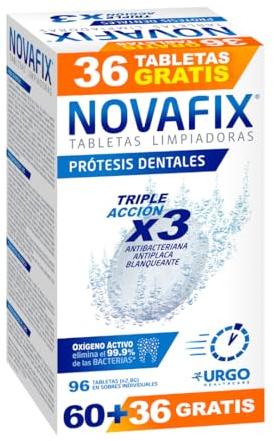 Novafix - Tabletas Limpiadoras Triple Acción - Para prótesis dentales - Caja con 96 unidades (formato económico)