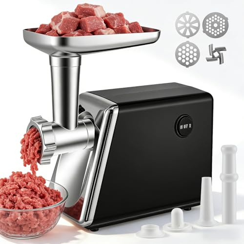Tritacarne Elettrico 4 In 1 Per Salsicce,Verdure,Protezione Silenzioso E Antisurriscaldamento,In Acciaio Inossidabile,Macina Carne Elettrico Con 3 Piatti Di Taglio E Insaccatrice Per Salsicce