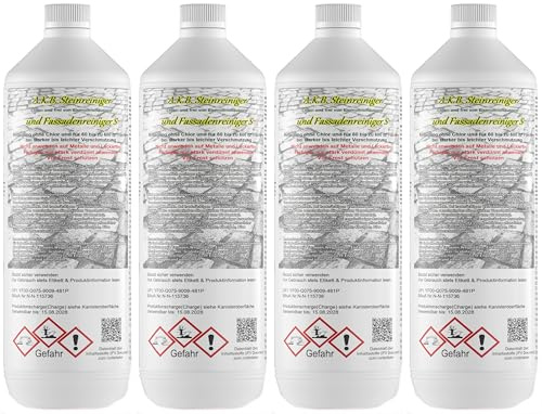 A.K.B. Steinreiniger und Fassadenreiniger S Konzentrat 4 Liter - Grünbelagentferner für Steine & Fassaden - Hochergiebiger Fassadenreiniger, Terrassenreiniger & Steinreiniger intensiv Aussen