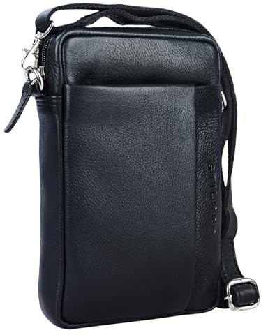 STILORD Fiete 2-in-1 Umhängetasche/Handgelenktasche Leder Herren multifunktionale Handtasche mit abnehmbarem Schulterriemen kleine Ledertasche im Vintage Design Farbe:schwarz