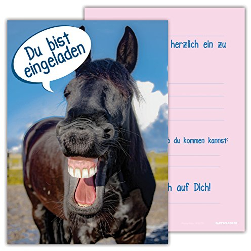 Partycards Einladungskarten Kindergeburtstag Mädchen & Jungen - 12 Karten, Pferd Design, Format A6, Leicht Zu Beschriften - Geburtstagseinladungen Mädchen & Jungen, Einladungskarten Kindergeburtstag