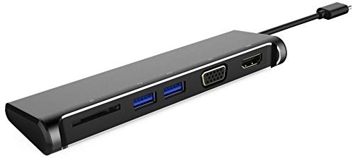 PremiumCord USB-C Dock con 4K HDMI, VGA, 2X USB 3.0, SD, PD, Compatible con vídeo 4K 2160p, Full HD 1080p, 3.2 Tipo C, Color Negro, Carcasa de Aluminio, Longitud 20 cm