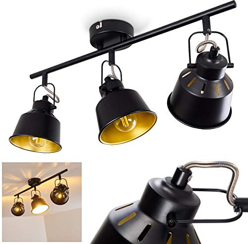 HOFSTEIN Deckenleuchte Safari, verstellbare Deckenlampe aus Metall in Schwarz/Goldfarben, Leuchte im Industrial/Retro/Vintage-Design mit Lichteffekt, 3xE14, Wohnzimmer, Esszimmer, Schlafzimmer, Küche