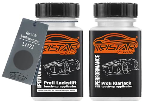 TRISTARcolor Autolack Lackstift für VW/Volkswagen LH7J Pure Grey +1K | Set aus Basislack + Klarlack, Lackfläschchen mit Pinsel, je 50ml