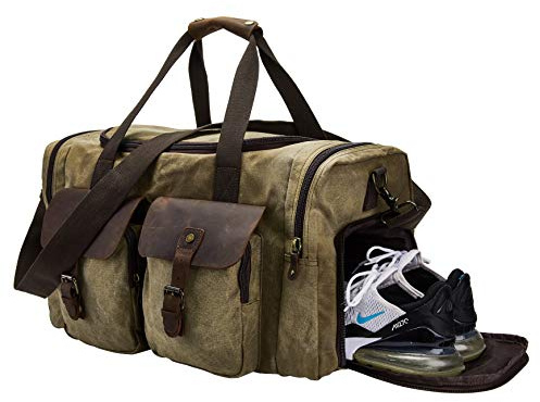 Bolsa de Viaje de Lona Impermeable con Compartimento para Zapatos, Bolso de Fin de Semana Vintage para Hombre y Mujer, Gran Capacidad, Multiusos para Negocios, Gimnasio y Actividades al Aire Libre
