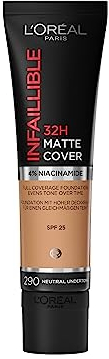 L'Oréal Paris Infaillible 24H Matte Cover 290 Ambre Dore/Golden Amber, langanhaltendes Flüssig-Make-up, hohe Deckkraft, wasser- und wischfest