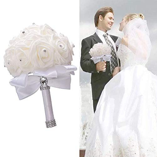 Jzhen Bouquet da sposa artificiale bianco, bouquet da sposa di nozze fiori bouquet da sposa artificiale