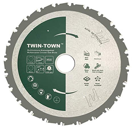 TWIN-TOWN HM Lama per sega circolare multifunzione, 210 x 30 mm, Z24, ideale per legno, legno con chiodi, acciaio, alluminio, acrilico, plastica, laminato e MDF, per sega obliqua