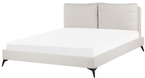 Beliani Cama con somier de Chenilla Beige Claro 180 x 200 cm Base de Listones Doble Moderno Melle
