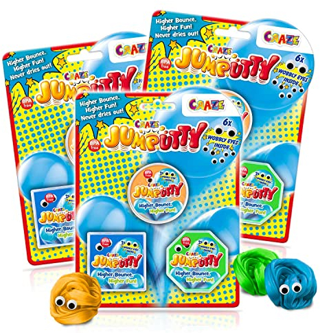 JUMPUTTY 3er Set Hüpfende Knete Set Bunte Kinderknete Knetmasse 9X 15 g Jump Knete Springende Modeliermasse Kinderparty Mitgebsel Knete ab 3 jahre