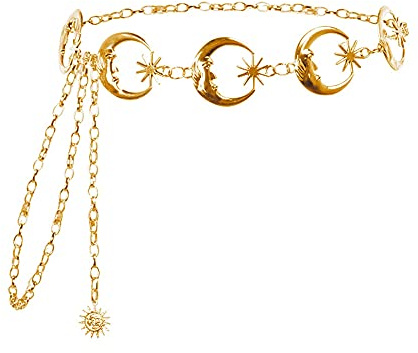 JKJF Soleil Etoile Lune Chaîne de taille Métal Ceinture Chaîne Mode Robe Ceinture Chaîne pour Femme Fille - Or