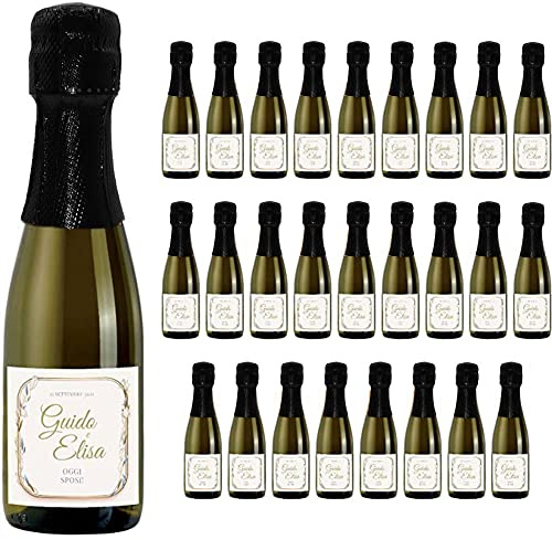 24 Bottiglie mignon di Prosecco DOC Spumante Extra Dry Personalizzato - Idea esclusiva e originale per bomboniere di matrimonio, comunione, battesimo e anniversario (Cornice oro, 0,20L)