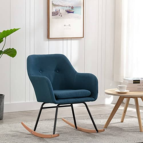 TEWTX7 Modernen Design Stoff Schaukelstuhl mit Armlehnen und Kissen Relaxstuhl Sessel Schaukelsessel Schwingsessel Buchenholzbeine Pulverbeschichtetes