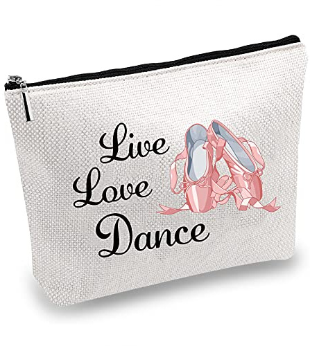 CREATCABIN Leinwand Make Up Taschen Bedruckte Kosmetik Live Love Dance Tasche DIY Handwerk Multifunktionstaschen Mit Reißverschluss Kulturbeutel Für Schlüssel Headset Lippenstift 10x7 Zoll