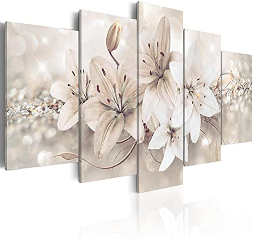 B&D XXL - Quadro su Vetro Acrilico Fiori Giglio Quadro Moderno Impreso Stampa Immagini Murale Fotografia Decorazione da parete 5 pezzi Astratto