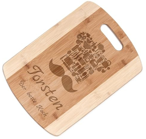 Maverton Bambus Küchenbrett mit Gravur, Servierbrett, Brotzeitbrett massiv | Größe: 35x25 cm, Schneidebrett für Männer, zum Geburtstag, zu Weihnachten, Kochmütze