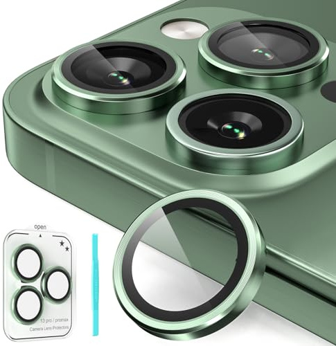 imluckies Camera Lens Protector Compatible with iPhone 13 Pro / 13 Pro Max, Premium Tempered Glass Circle Film, Aluminum Alloy Full Fit Lens Ring Cover, [Anti-Scratch] Green