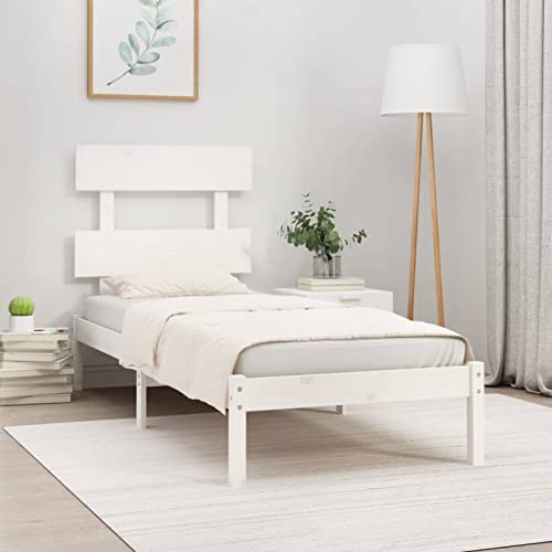 Festnight Massivholzbett Holzbett Bettrahmenbett Lattenrost Bettgestell Holz Doppelbett Gästebett Jugend-Bett Schlafzimmer Seniorenbett Weiß 90x200 cm 60