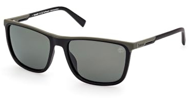 Timberland TB9302 Gafas de Sol Hombre, Gafas de Sol Casual Ligeras, Forma de Lente Cuadrada, Aplicables Lentes de Vista, Lentes Verde Polarizadas, Negro Opaco
