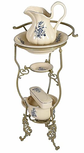 Palazzo Exclusive Wash Set with Stand Antique Lavabo Wash Basin Jug Antique Porcelain LUP048