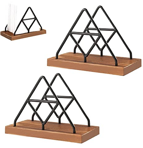 Belvanr Serviettenständer Holz 2 Stücke Serviettenhalter,Serviettenhalter aus Metall Dreieck Serviettenhalter Mode Servietten Halter Metall Serviettenspender Hölzerne Serviettenspender zum Dekorieren