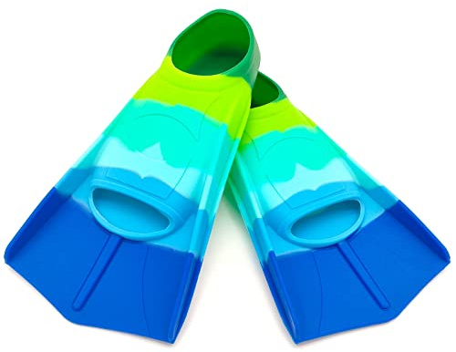 Gugmoy Kids Swim Fins,Comfortable Silicone Flippers for Swimming and Diving,Size Suitable Beginners Kids Girls Boys Adults (X-Small, Colorful-E)