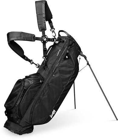 Sunday Golf Ryder Standbag: Leichtes Golfbag, 2,22 kg, mit Wasserdichten Reißverschlüssen, 7 geräumigen Taschen, Das ideale Golf Standbag für bis zu 14 Schläger. (Mattschwarz)